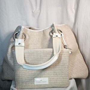 Elaine Turner Large Woven Raffia Tote Bag w Matching Clutch Purse